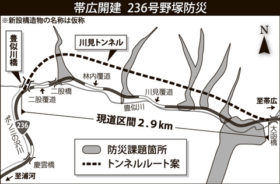 現道北側にトンネルを検討　236号野塚防災別線ルート